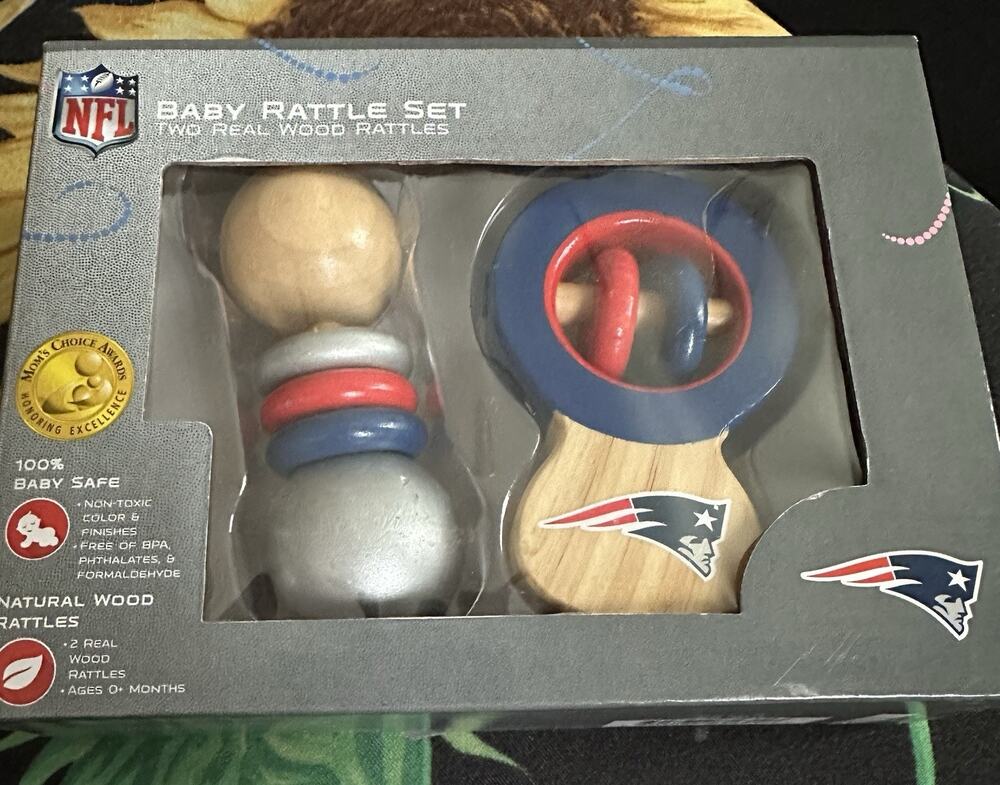 New England Patriots Baby Wooden Rattle Set 2 Pack NFL Baby Fanatic NIB